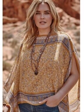 J. Jill Mustard Yellow Paisley Poncho Tunic